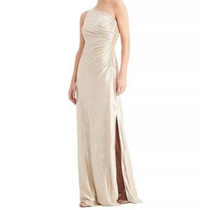 Calvin Klein One-Shoulder Gold Metallic Gown
